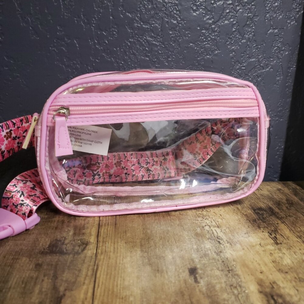 Clear Pink Stadium Fanny Pack Belt Bag PVC Adjustable Strap Zipper Closure NEW